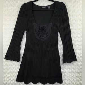 Joyce Leslie Women’s Black Size L Long Sleeve Scalloped Edge Knit Sweater Dress